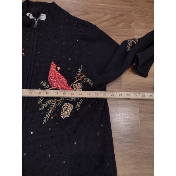 Tiara International Cardigan Size X-Large Black Sweater Cardinal Sequin Holiday - Picture 11 of 12